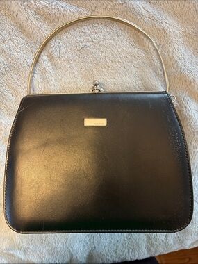 Classic Black Top-Handle Clutch with Silver Accent